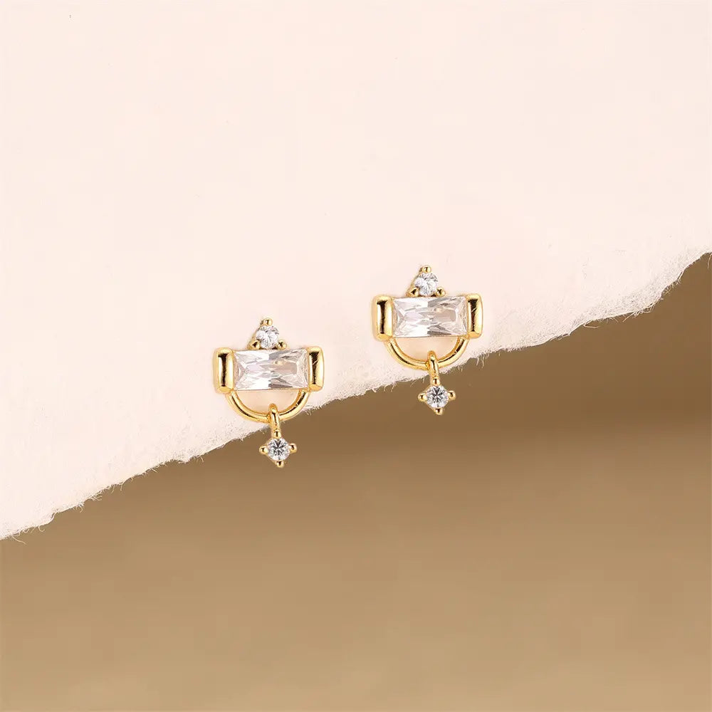 Rectangular Zirconia Hoop Stud Earrings