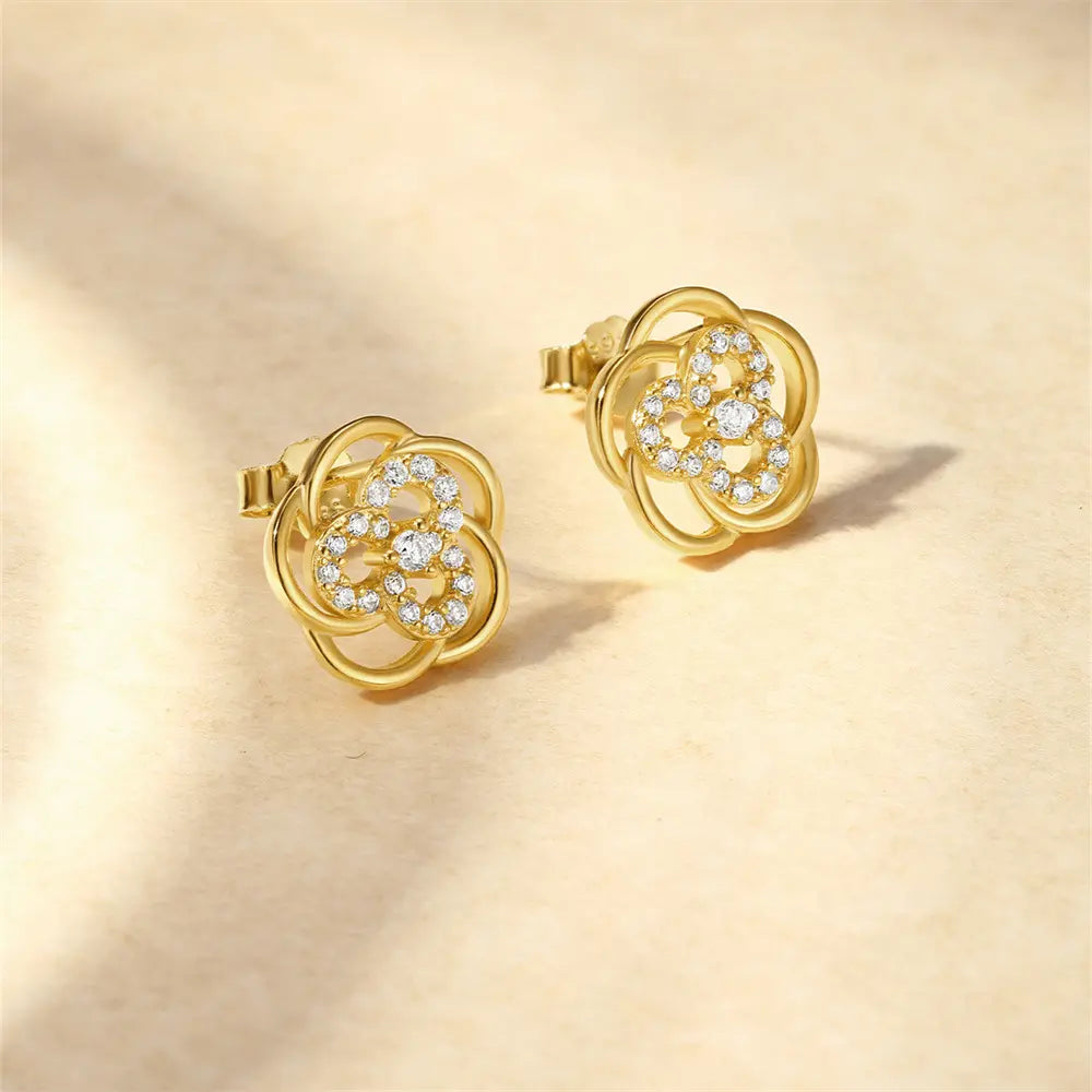 Openwork Clover Zirconia Stud Earrings