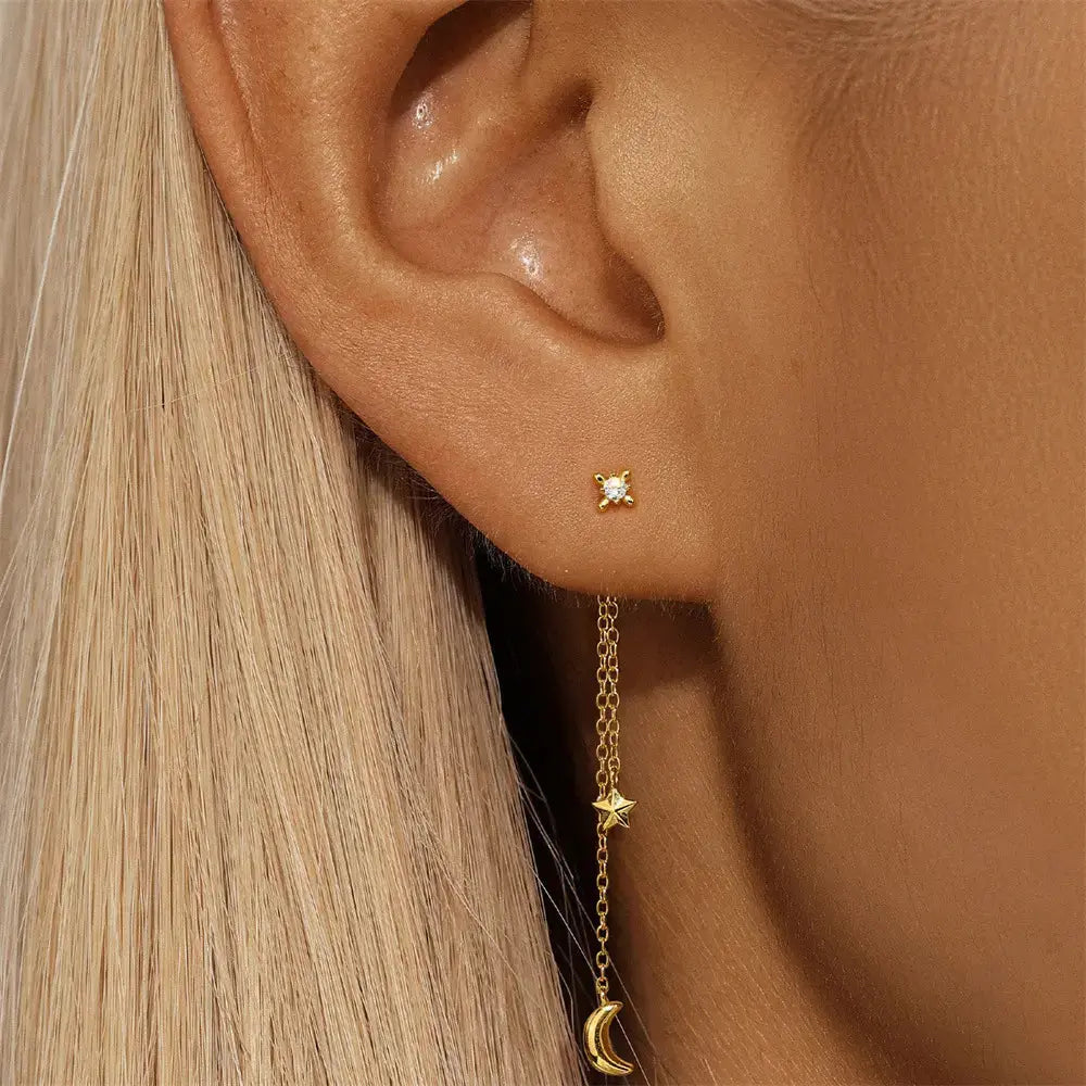 Pendientes colgantes con borlas de luna y estrella celestial