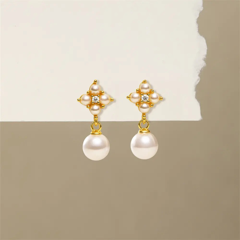 Cluster Pearl Drop Earrings