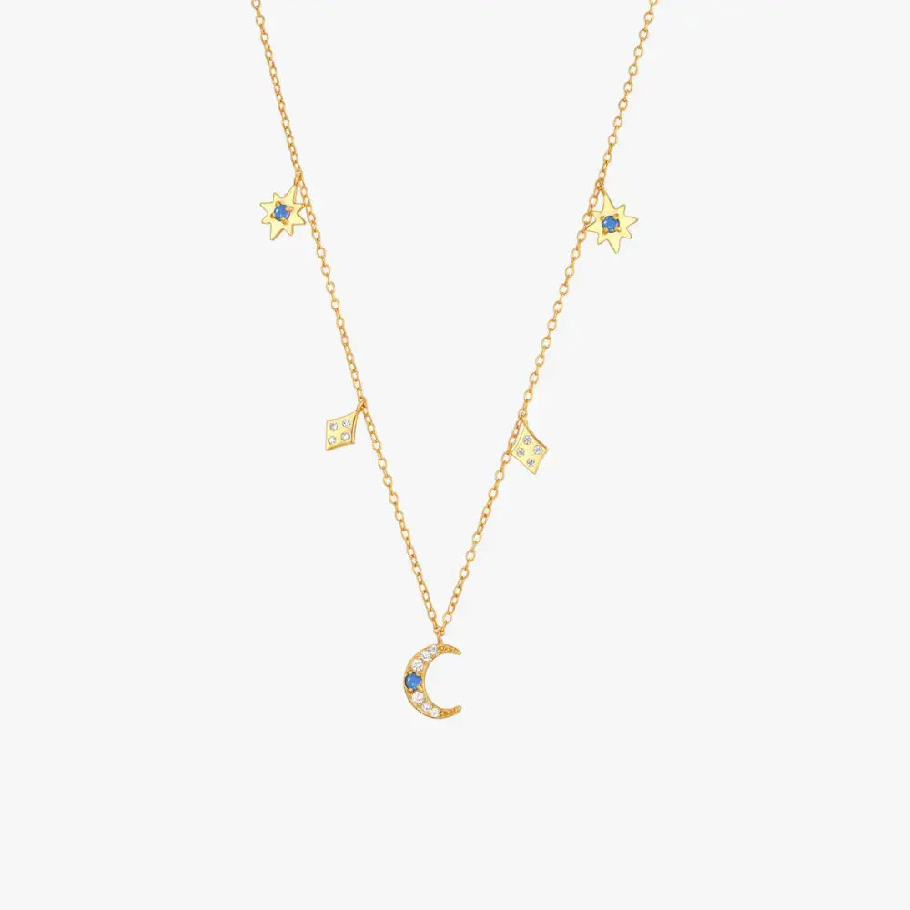 Sterling Silver Opal Moon and Star Necklace