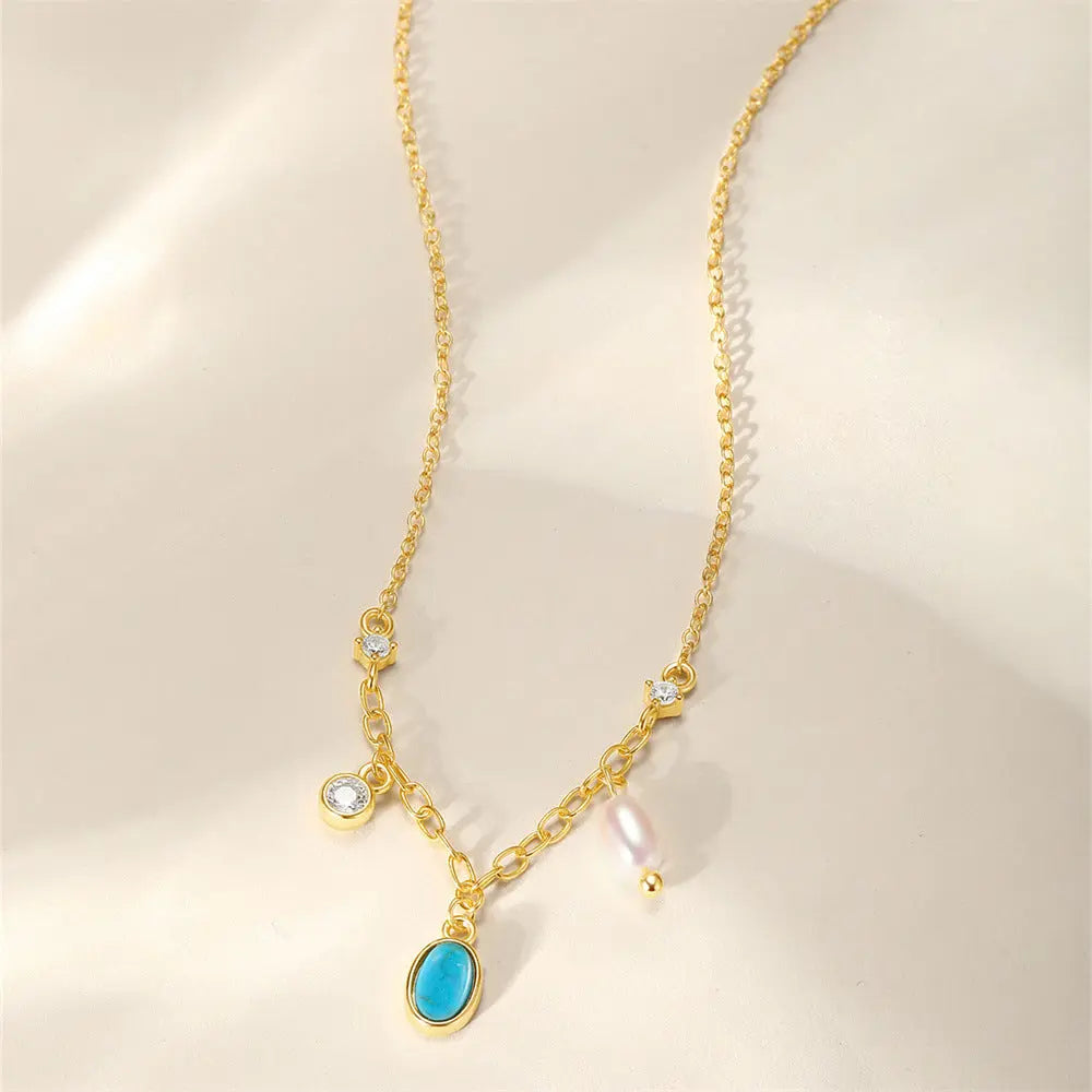 Turquoise and Pearl Pendant Necklace