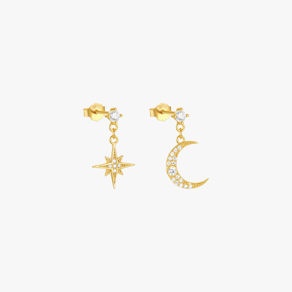 Silver Star & Moon Zirconia Drop Earrings