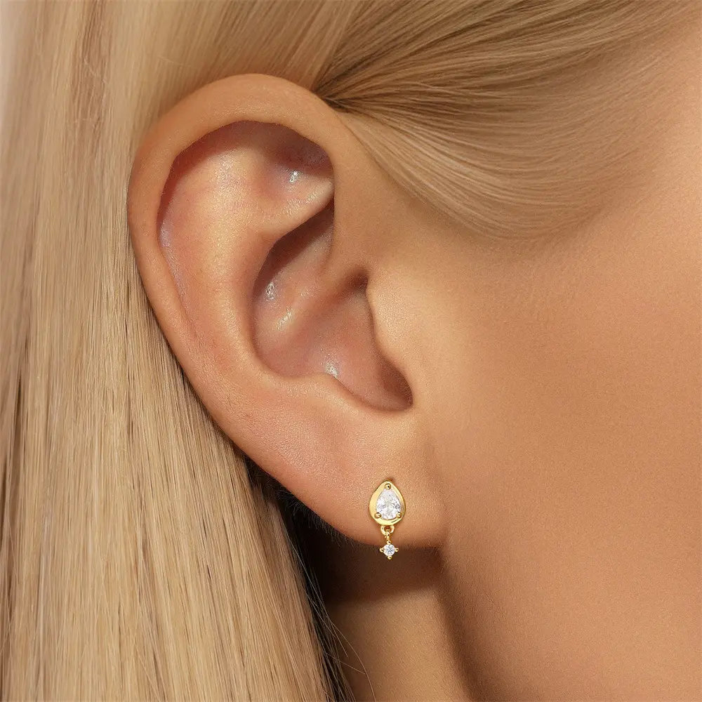 Pear-Cut Zirconia Drop Stud Earrings