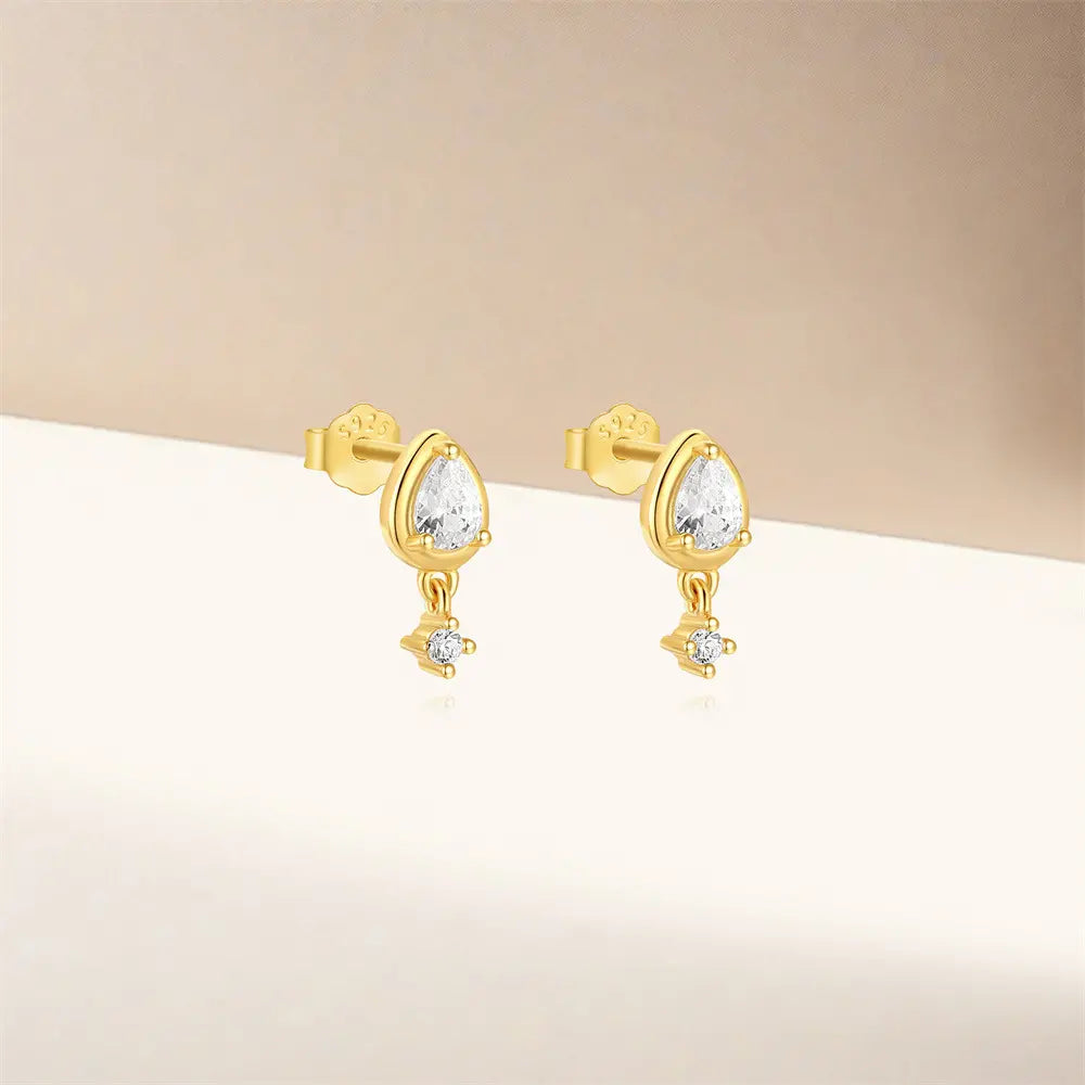 Pear-Cut Zirconia Drop Stud Earrings