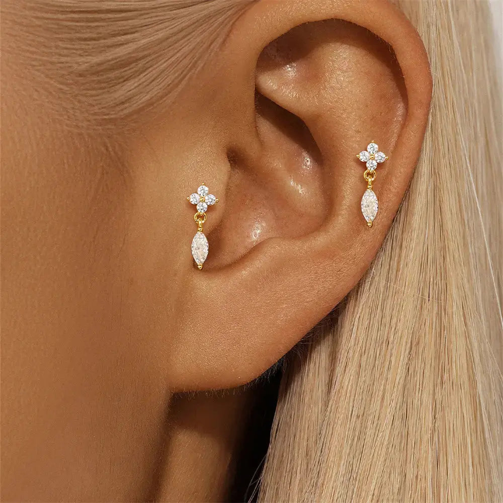 Heart zirconia Petal Drop Earrings