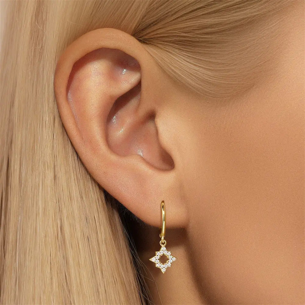 Geometric Star Dangle Hoop Earrings