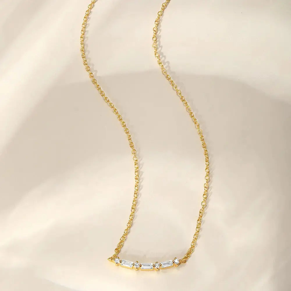 Single Row Square Zircon Pendant Necklace