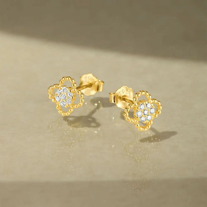 Beaded Flower Zirconia Stud Earrings