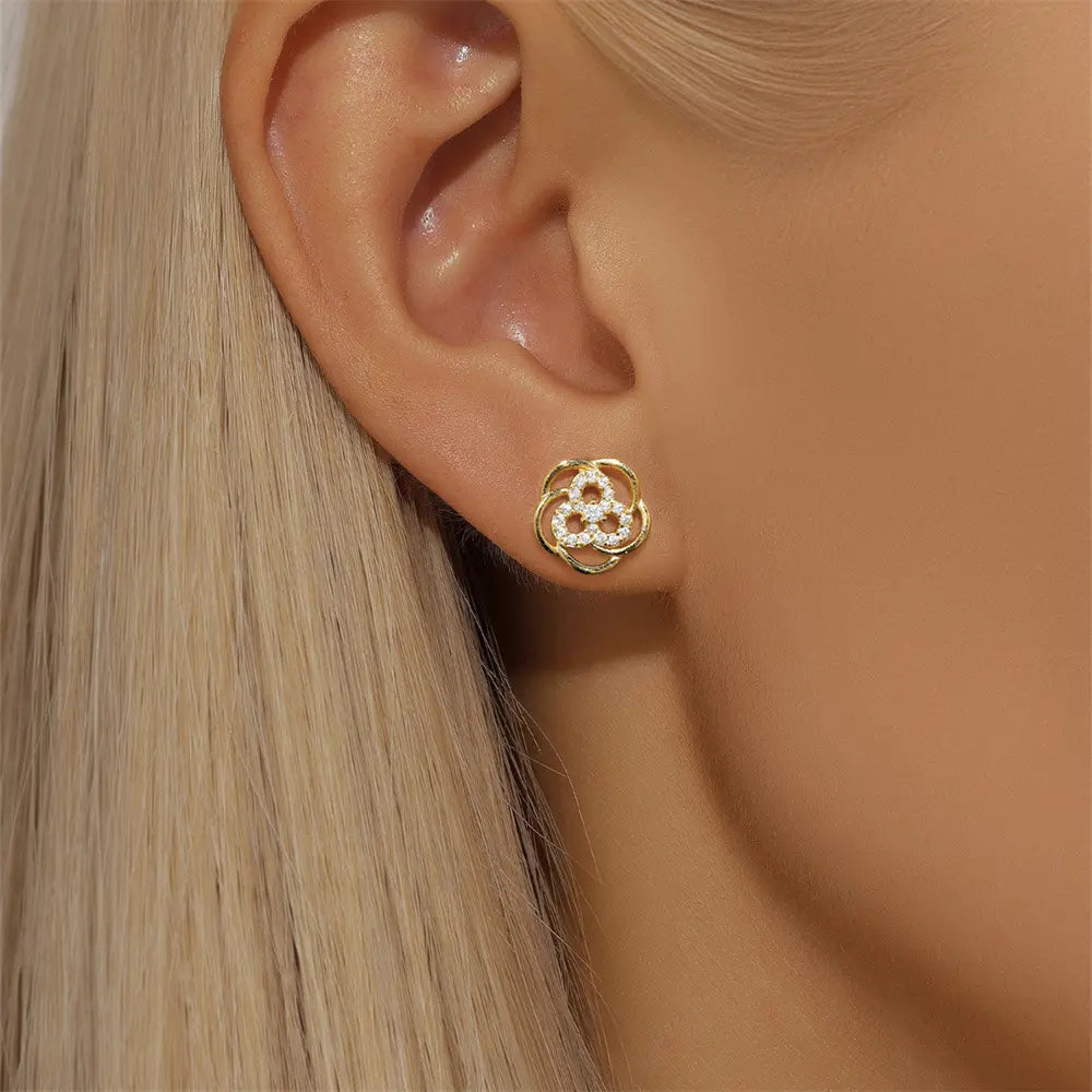 Openwork Clover Zirconia Stud Earrings