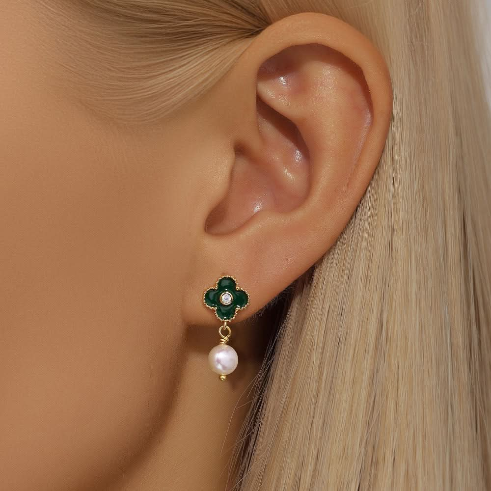 Clover Pearl Drop Earrings